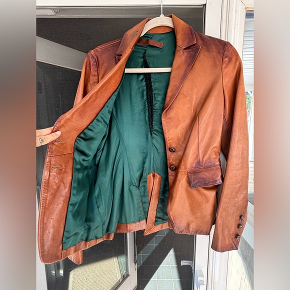 Italian Leather✨Pinko✨~Leather Jacket “Authentic from Italy”Cognac Color - Picture 3 of 11